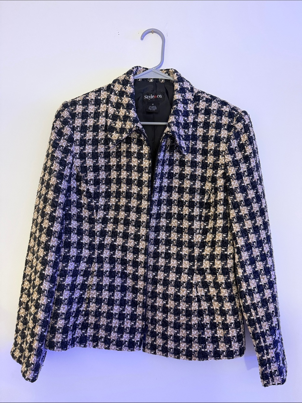 Style & Co Black and White Houndstooth Tweed Blazer